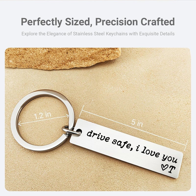 ZEARPT Valentine’s Day Gift for Boyfriend, Personalized Initial Drive Safe I Love You Keychain, Stainless Steel Key Ring for Him Husband Son, Couples Car Accessory, Gift-Ready Box - Image 3